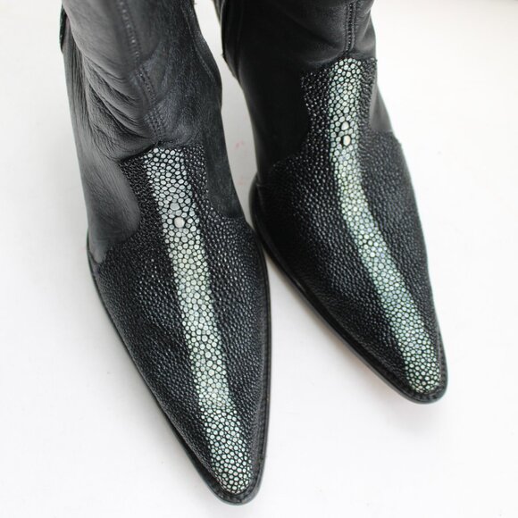 Los Altos Women's Black Short Top Genuine Stingray Pointy-Toe Heels Size 10 - Picture 4 of 8